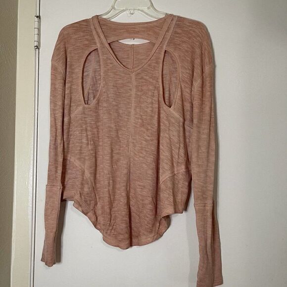 FP Movement Free people ribbed peach pink long sleeve keyhole back shirt SMALL - Picture 2 of 6
